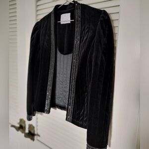 Vintage Tom Bezduda Barad & Co Saks Fifth Ave Black Velvet Jacket Sequin Trim M